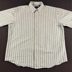 Cotton Traders Mens XXL Shirt Short Sleeve Plaid Teal White Big & Tall Casual
